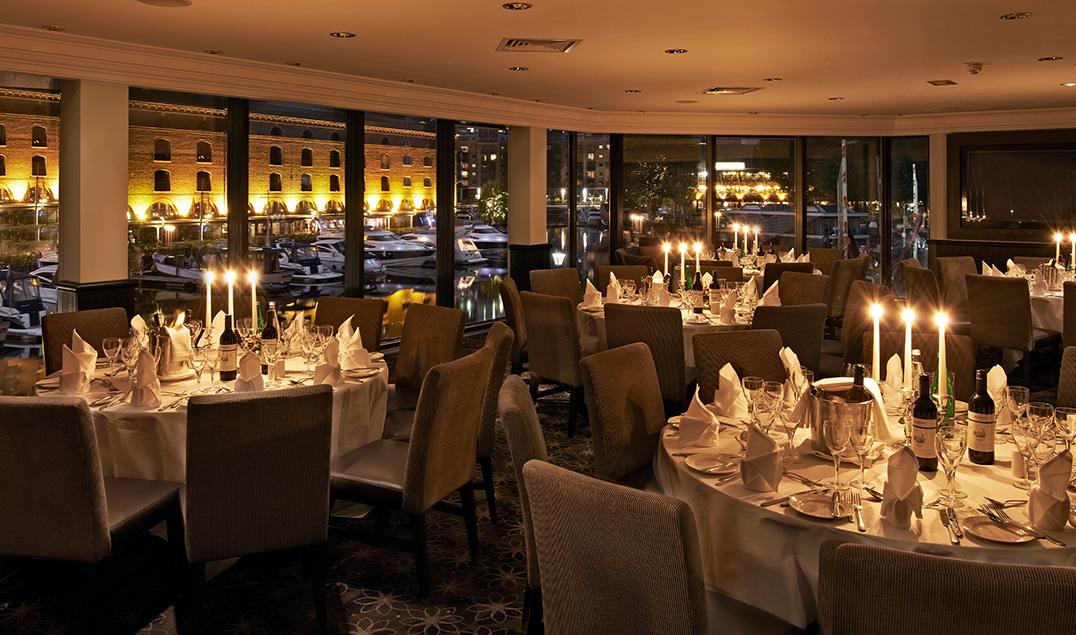 Private dining event low lit restaurant room at The Tower hotel in London