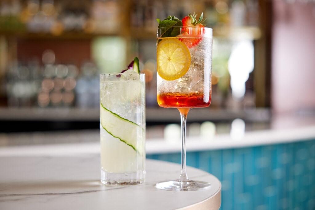 Strawberry Aperol Spritz and Sparkling Cucumber Gimlet - The Tower Hotel