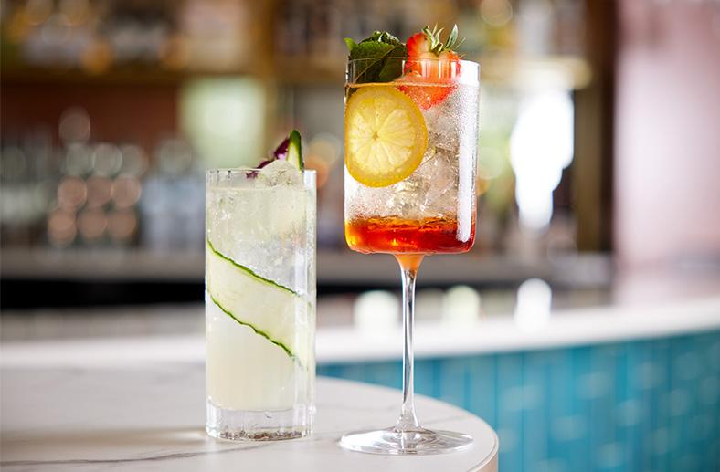 Strawberry Aperol Spritz and Sparkling Cucumber Gimlet - The Tower Hotel