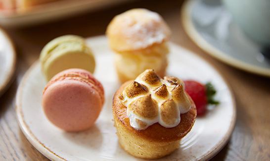 Afternoon tea at the Vicinity with macarons and strawberrys