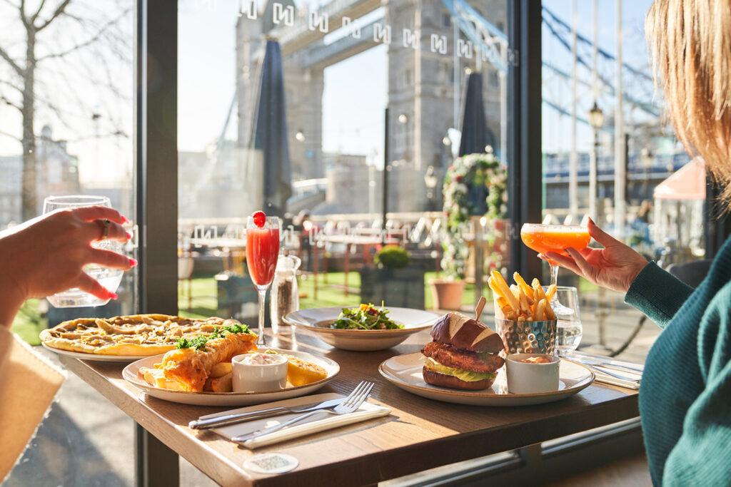 Eating and drinking over looking Tower Bridge - The Tower Hotel