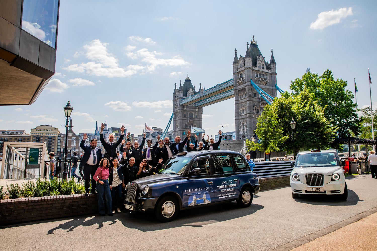Tower Hotel Tower Bridge view with London Taxi