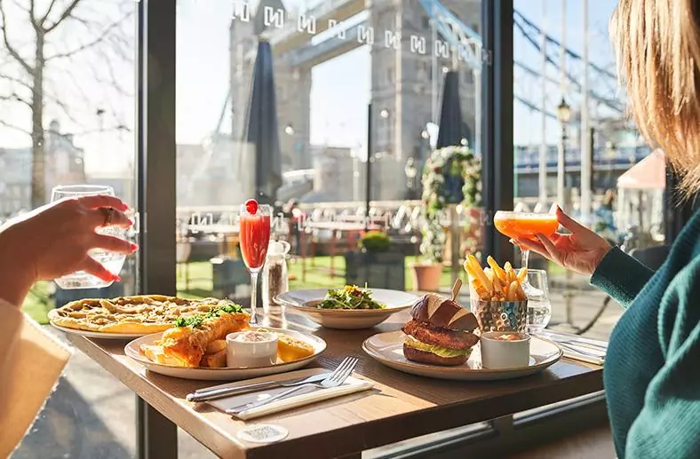 Eating and drinking over looking Tower Bridge - The Tower Hotel