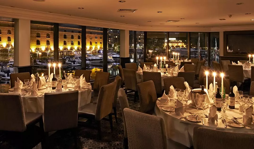 Private dining event low lit restaurant room at The Tower hotel in London