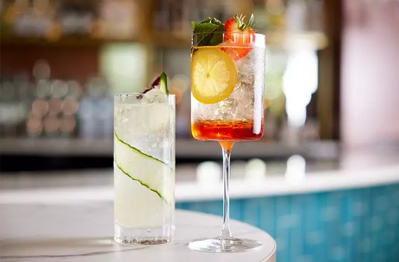 Strawberry Aperol Spritz and Sparkling Cucumber Gimlet - The Tower Hotel
