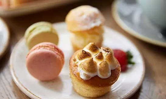 Afternoon tea at the Vicinity with macarons and strawberrys